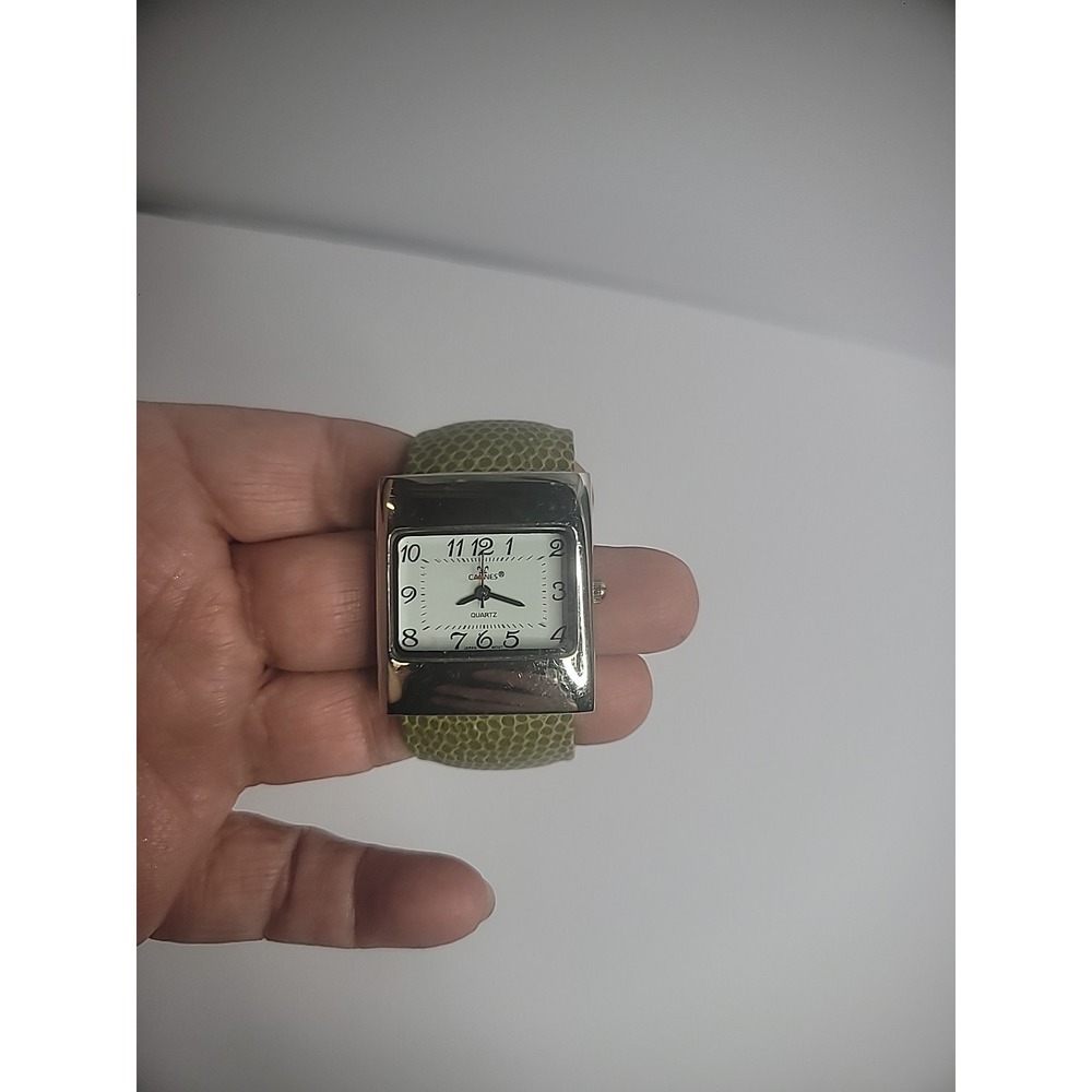 Vintage Cannes Wristwatch Watch Cuff Bracelet Green Square Analog Jewelry